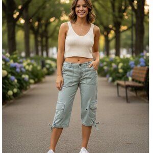 American Eagle Outfitters Capri Cargo Pants Army Green Womens Size 6